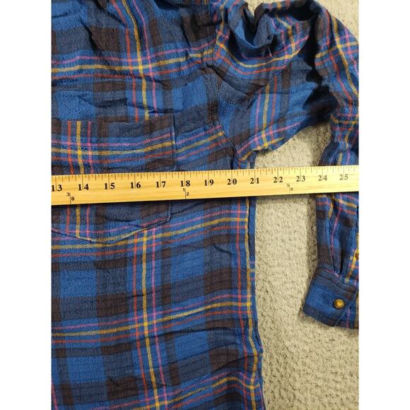 Anthropologie Shirt Womens Medium Blue 1/2 Button Isadora Flannel Plaid Stretch - Picture 5 of 11